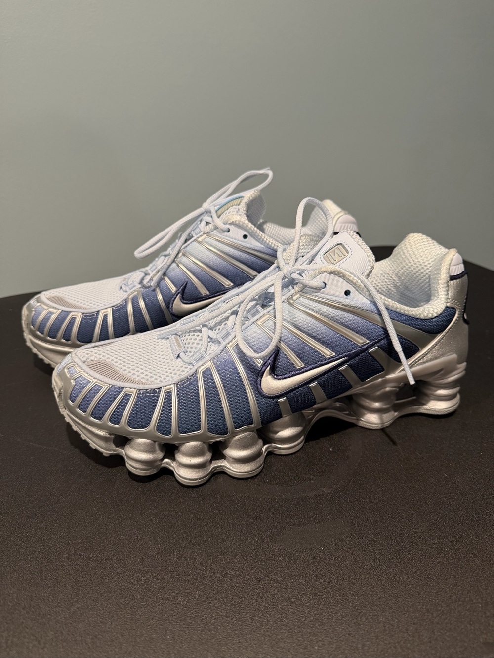 Nike White & Blue Gradient Shox-Style Athletic Sneakers